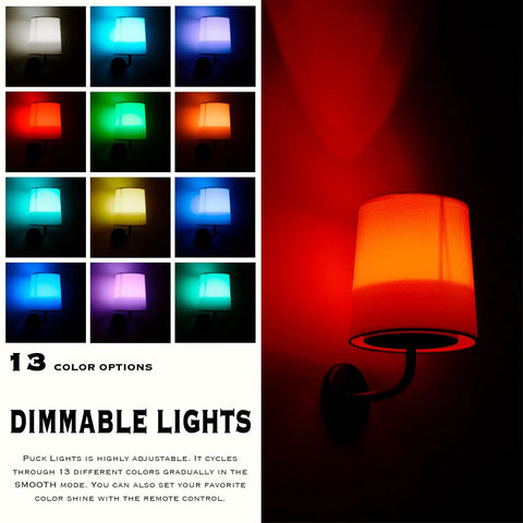 Cordless Battery Operated RGB Wall Sconce Lights With Remote Rustic Vintage Black Sconces showing color options and dimmable settings.