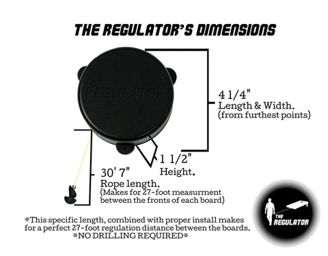 Hidden Self Retracting Cornhole Measuring Device For Regulation 27-Foot Distance Between Boards, No Tangled Rope Or Tape, Quick Setup, Discreet Accessory That Stays Ready During Gameplay. black 4 1/4-inch regulator dimensions