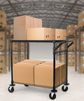 Heavy Duty Rolling Utility Cart With 680 Lbs Capacity, 2 Tier Metal Trolley On Wheels, Commercial Grade Cart With Handle Bar And Shelf Liner