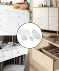 Antique White Round Cabinet Knobs With Screws Set Of 12 for dresser and cupboard doors, shown on furniture, vintage style.