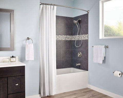 Bathroom with Sage Traditional Double Post Toilet Paper Holder Brushed Nickel Finish With Spring Loaded Mechanism wall mounted.