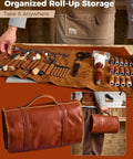 Your Go To Leather Working Starter Kit With 101 Pieces Stainless Steel And Wood Handle Tools For DIY Wallets Belts And Bags Repair Includes 4mm Chisel Set 1 2 4 6 Groover Wheel Hole Punch Stamping Tools And 18 Waxed Thread