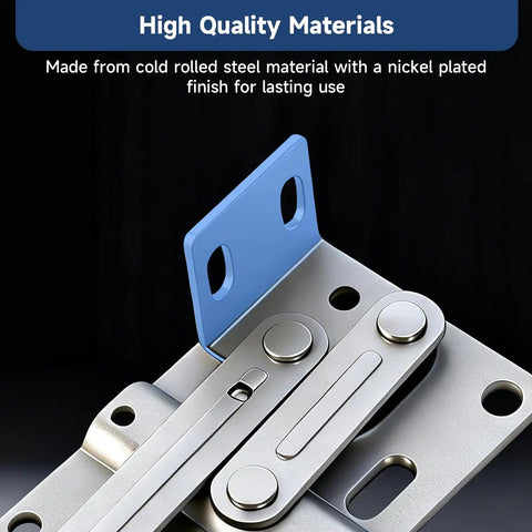Close-up of Tip Out Tray Hinges For Sink Front Cabinets Space Saver, 1 Pair, 45 Degree Tilt Out Hinges, steel nickel plated.