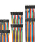 Jumper Wire Kit For Arduino DIY 30 Cm Long 120-Piece Multicolor Dupont Ribbon Cables Include 3 X 40-Pin Male To Male Jumpers Plus Two Male And Two Female Adapters For Prototyping, showing various lengths and multicolor wires
