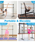 4 Foot Height Adjustable Freestanding Wooden Ballet Barre With Double Bar Heavy Duty For Your Home Gym Dance Barre Portable 350 Lb Capacity For Stretching Practice And Everyday Fitness shown in various settings