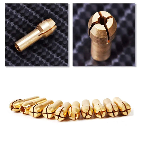 10 Piece Mini Fine Copper Collet Set for Rotary Tool Bits, Go-To Drill Chuck Clamps for Dremel and Other Rotary Tools, Includes 0.5mm to 3.2mm Collets