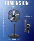High Velocity 20 Inch Oscillating Pedestal Fan For Industrial Use 3 Speed One Sixth HP dimension diagram with measurements