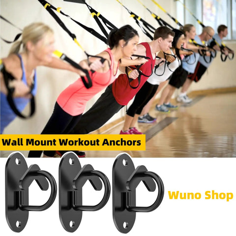 3 Piece Wall Mount Resistance Band Anchors System For Exercise Bands Secure Home Gym Hardware Heavy Duty Hooks Built Tough to support fitness bands in black.