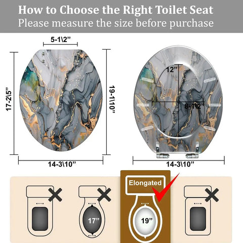 Elongated Toilet Seat for Home Replacement size guide showing dimensions for proper fit and compatibility.