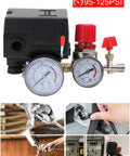 Heavy Duty Universal Air Compressor Pressure Switch 95 125 PSI 240V 26A Replacement Valve with gauges shown in use