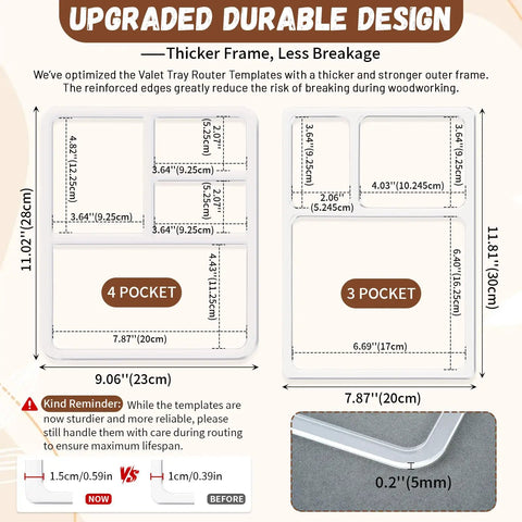 Multi Pocket Acrylic Valet Tray Router Templates For Desktop Organizers And Storage Solutions Precision Inlay Jig with thicker frame design.