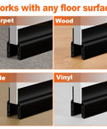 OXRQ door draft stopper, black bottom seal, 39 inches, shown on carpet, wood, tile and vinyl floors.