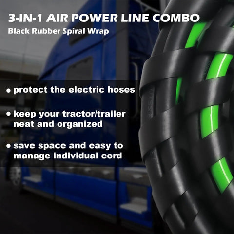 3-in-1 Air Power Line Combo with Black Rubber Spiral Wrap on Semi Truck