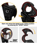 Ratcheting Cable Wire Cutter Heavy Duty Tool For Copper And Aluminum Wiring displaying blade retraction mechanism and 360-degree rotation.