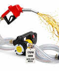 Heavy Duty Diesel Fuel Transfer Pump Handling 17 Gallons Per Minute With A Beefy 380W Motor Auto Stop Valve Leakproof Seals And Hassle Free Performance with nozzle spraying fuel.