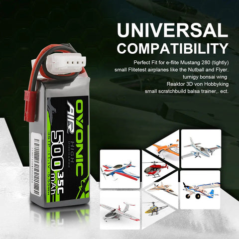 3S 11.1V 500mAh 35C LiPo Battery With JST Connector For RC Plane Helicopter Quadcopter FPV Racing Drone Two Pack