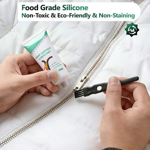 Applying Zipper Lubricant For Plastic And Metal With Silicone Grease And Applicator Brush Easy Glide Non Staining on jacket zipper