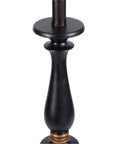 Close-up of candlestick base, Gavin Lamp Set Duo In Golden Flecked Bronze With Gold Highlights, 28.5 Inch Tall, 15 Inch Wide.