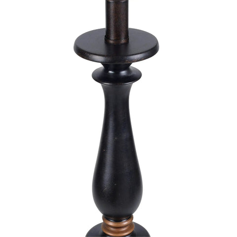 Close-up of candlestick base, Gavin Lamp Set Duo In Golden Flecked Bronze With Gold Highlights, 28.5 Inch Tall, 15 Inch Wide.