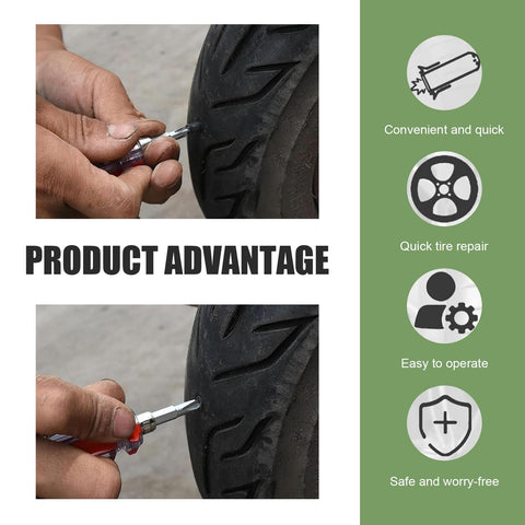 Manual tire puncture repair using 60 Piece Tire Repair Kit With Self Service Plugs For Cars Motorcycles Trucks And Tractors Includes Small And Large Spiral Rubber Plugs For Puncture Repair On The Go Roadside Quick Fix.