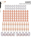 Top Tier Plasma Cutter Consumables And Spares Kit With 100 Electrodes Plus Nozzles For PT31 CUT30 40 50 Torch arranged for easy access.
