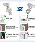 Comparison of cabinet hinges showing benefits of 20 Pack Full Overlay Cabinet Hinges Soft Close Concealed Clip On Plate 3D Adjustable Satin Nickel.