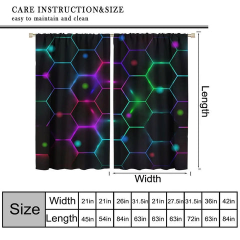 Lit Neon Curtains With 3D Neon Lights Pattern And Honeycomb Design For Kids And Teens Rooms Modern Living Room Window Drapes Rod Pocket No Blackout 42x44.5 Inches Two Panel Set
