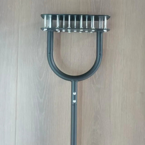 Manual Lawn Aerator Tool With T Handle And Stainless Steel Spikes For Deep Soil Loosening in Garden Lawn 99x24cm overhead view