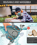 Blue Reusable Half Face Mask For Painting, Polishing, Spraying, Sanding And Welding Soft Silicone Comfort Fit in use and washing