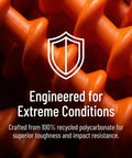 Close-up of 100% recycled polycarbonate material for Beefy Ground Anchors For Heavy Duty Screw In Tent Stakes Built For High Wind And Loose Sand Perfect For Canopies, Shade Shelters, RV Awnings, Dogs, Trampolines, And More With T Grip Tool Included Two Pack showing durability and toughness.