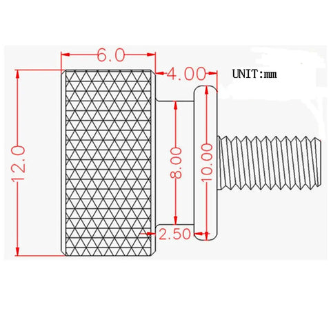 Six Thirty Two Thread Knurled Thumb Screws Black Aluminum Alloy Heavy Duty hardware fasteners dimensions detailed diagram