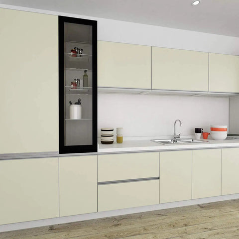 Self Adhesive Vinyl Wallpaper Roll Stick And Peel 15.8 Inch By 394 Inch Beige Neutral Matte Finish in modern kitchen.
