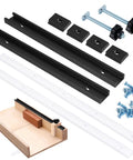 26 Pc Table Saw Crosscut Sled Kit Includes Tough Aluminum T Tracks And Uhmw Miter Bars for woodworking and assembly tools in black and white.