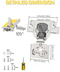 Detailed dimensions of Twenty Pack Heavy Duty Soft Close Cabinet Hinges for half inch overlay face frame doors with screws and screwdriver.