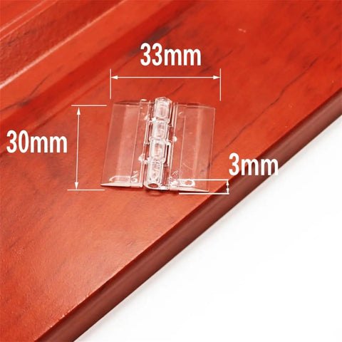 Pack Of 10 Transparent Plastic Folding Hinges In 25x33 30x33 38x45 And 65x42 Sizes Built To Last Showcasing 30x33 mm Clear Acrylic Hinge