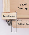 Half Inch Overlay Full Wrap Cabinet Hinges For Kitchen Self Closing Satin Brushed Nickel Finish showing 1/2" overlay on door