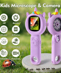 500X Handheld Microscope For Curious Explorers With Dual Camera, Switch Between Microscope And Photo Modes, Capture Clear Photos Or Short Videos For Homework, TF Card Required, Purple Finish For Dope Learning, purple kids handheld microscope with 2-inch screen