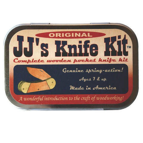 Original Wooden Pocket Knife Making Kit For Beginners And Kids Learn Knife Safety With A Canoe Style Toy Knife Ages Seven And Up Made In The USA tin packaging