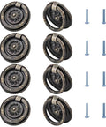 Antique Bronze Drawer Pull Ring Set 8 Pack 2.2 Inch Alloy Cabinet Knobs For Dresser Nightstand Cupboard European Style Decorative Hardware With Screws For A Slick Home Upgrade