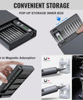 Mini Electric Screwdriver 3.7V Cordless Precision Set Rechargeable 72 In 1 Magnetic Bit Tech Tool Kit with storage box and bits.