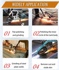 Heavy Duty Motorized Belt Sander Plus Adjustable Angle Polisher With Smooth Rolling Wheels For Fast Rust Removal And Badass Metal Buffing Jobs Around The Shop 220 Volt in action, polishing metal surfaces.