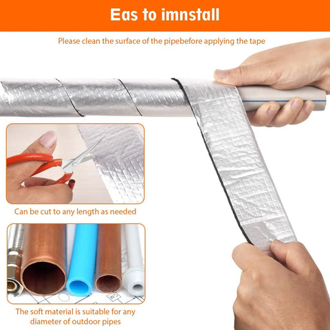 Self Adhesive Foam Pipe Insulation Tape 2 Inch Wide By 33 Feet Outdoor Aluminum Foil Finish Easy Peel And Stick