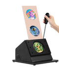 Heavy Duty Button Circle Cutter 2.75 Inch Circle To 2.28 Inch Button Pin Die Punch for craft badges, shown in use with graphic images