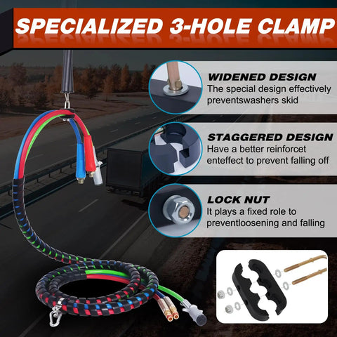 Dual Tender Spring Kit For Semi Truck Air Lines With 16 Inch Length And 3 In 1 Hose Holder And 3 Hole Clamp Holder Heavy Duty Air Line Mounts
