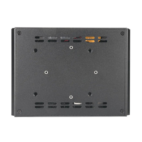Back view of Hella Reliable Firewall And Router Mini PC with vent holes and mounting points for installation.