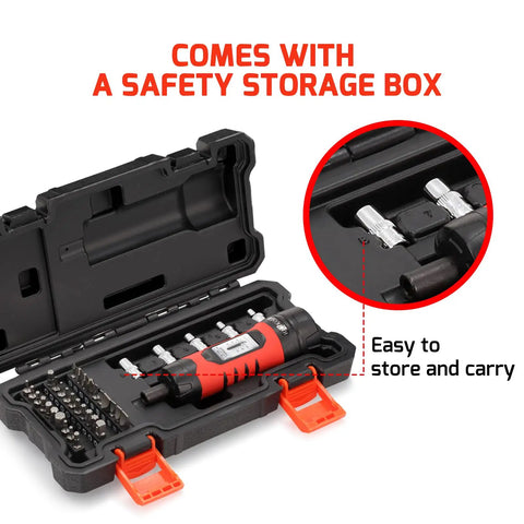 Torque Screwdriver Wrench Set With 29 S2 Alloy Bits And 5 Drive Sockets One Quarter Inch Socket Adapter In Portable Case