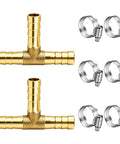 Brass Tee Barbed Fittings 5 By 16 Inch 8mm Three Way T Shape Union Splitter For 5 By 16 Inch ID Hoses With Hose Clamps, brass tee fittings and clamps