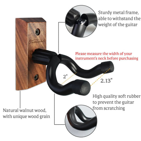 Kickass Two Pack Black Walnut Wood Guitar Wall Mount Ultra Heavy Duty Sweet U Shaped Holder Bracket For Acoustic Electric Bass Banjo Tight Space Saving Rack