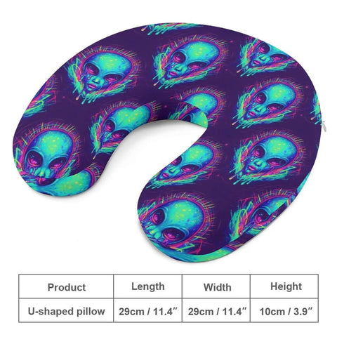 Women's Memory Foam U Shaped Travel Neck Pillow Portable Super Cozy For Plane Car Or Office Naps Lightweight Support With Trippy Blue Tie Dye Alien Design