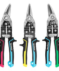 3 Piece Aviation Snips Set With 10 Inch Left Cut Straight Cut And Right Cut Tin Snips For Cutting Metal Sheets Heavy Duty CR V Steel